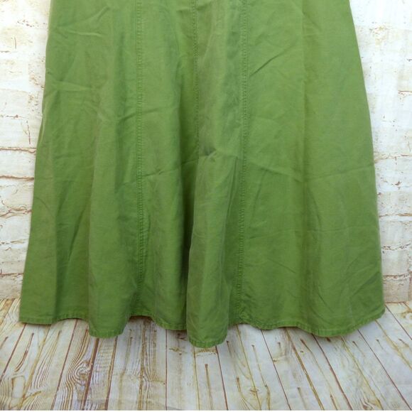 Uniqlo Dress Women XS Green Linen Blend Square Neck Short Sleeves Pockets Midi - Picture 8 of 15